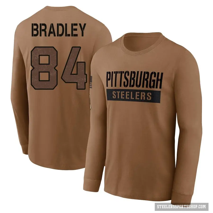 Men's ＃84 Ja'Marcus Bradley Pittsburgh Steelers Brown 2023 Salute To Service Long Sleeve T-Shirt