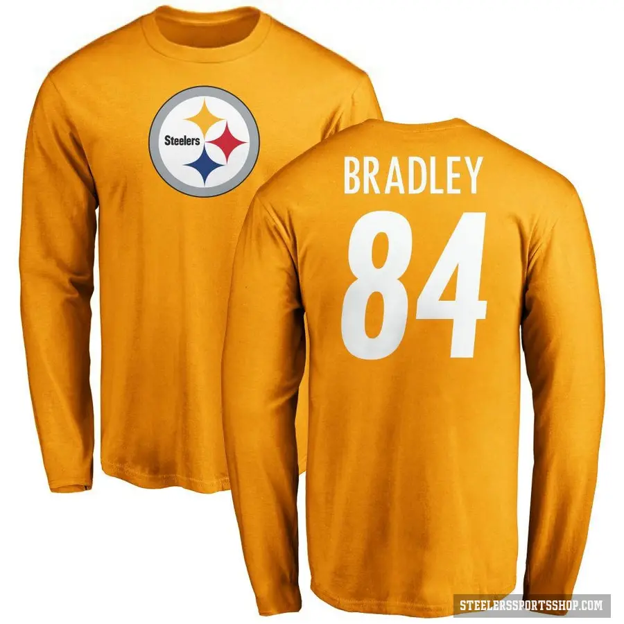 Men's ＃84 Ja'Marcus Bradley Pittsburgh Steelers Gold Logo Long Sleeve T-Shirt