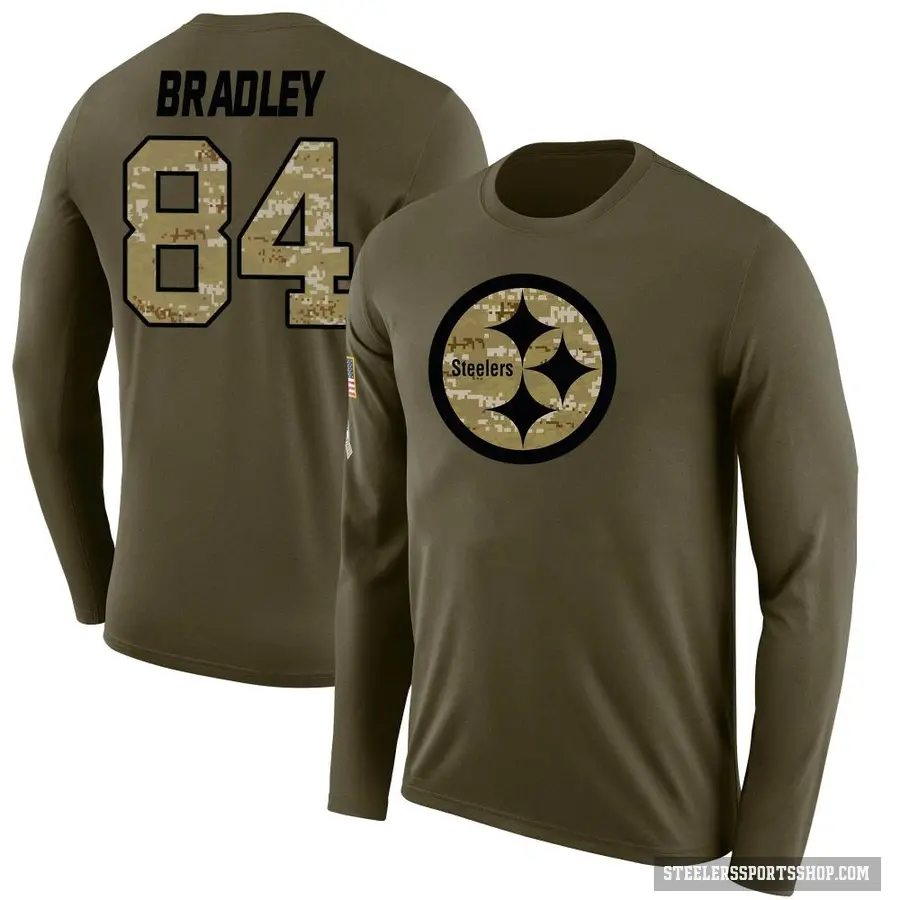 Men's ＃84 Ja'Marcus Bradley Pittsburgh Steelers Olive Salute to Service Sideline Long Sleeve T-Shirt