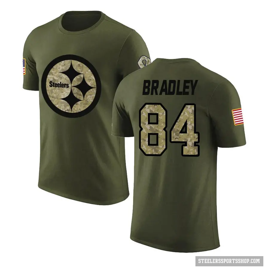 Men's ＃84 Ja'Marcus Bradley Pittsburgh Steelers Olive Salute to Service T-Shirt