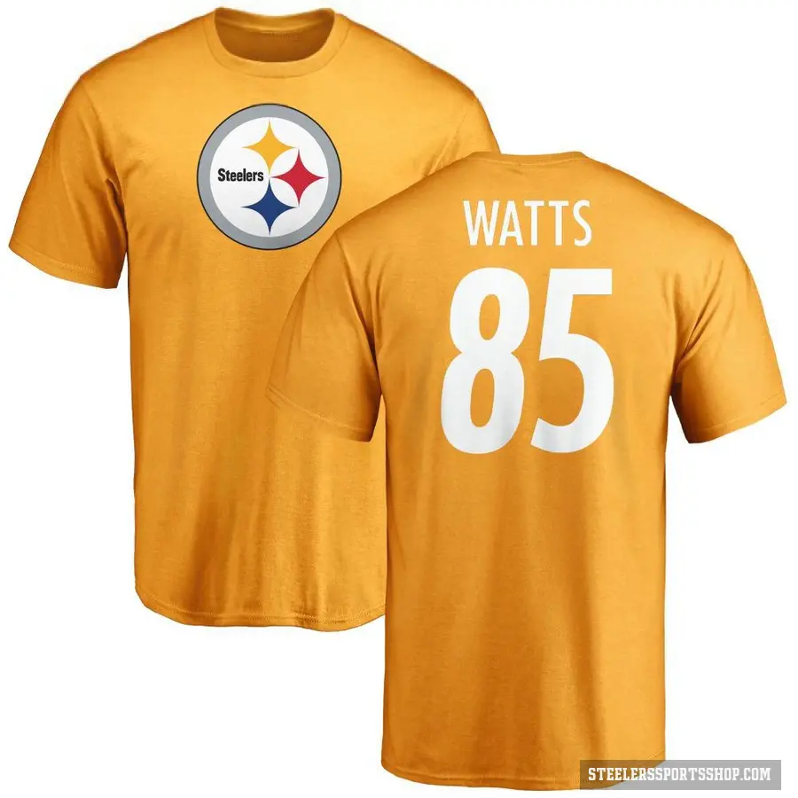 Men's ＃85 Duece Watts Pittsburgh Steelers Gold Logo T-Shirt