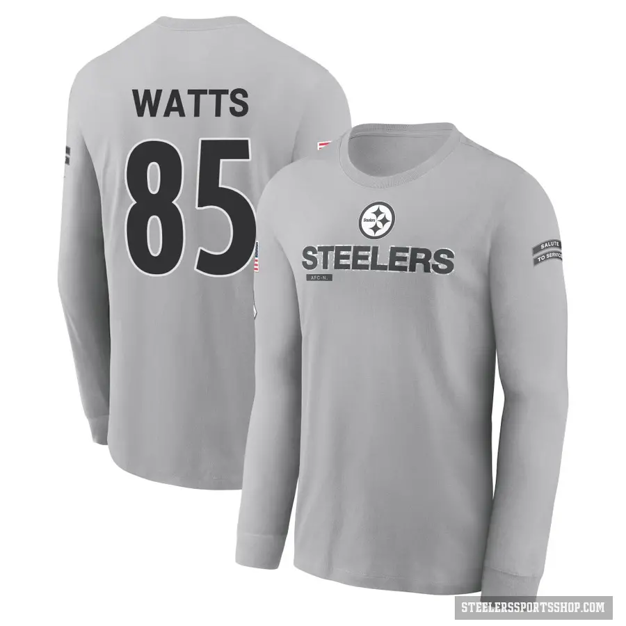 Men's ＃85 Duece Watts Pittsburgh Steelers Gray 2024 Salute to Service Long Sleeve T-Shirt