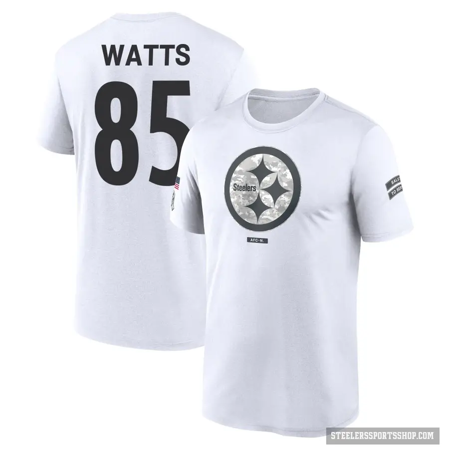 Men's ＃85 Duece Watts Pittsburgh Steelers White 2024 Salute to Service Performance T-Shirt