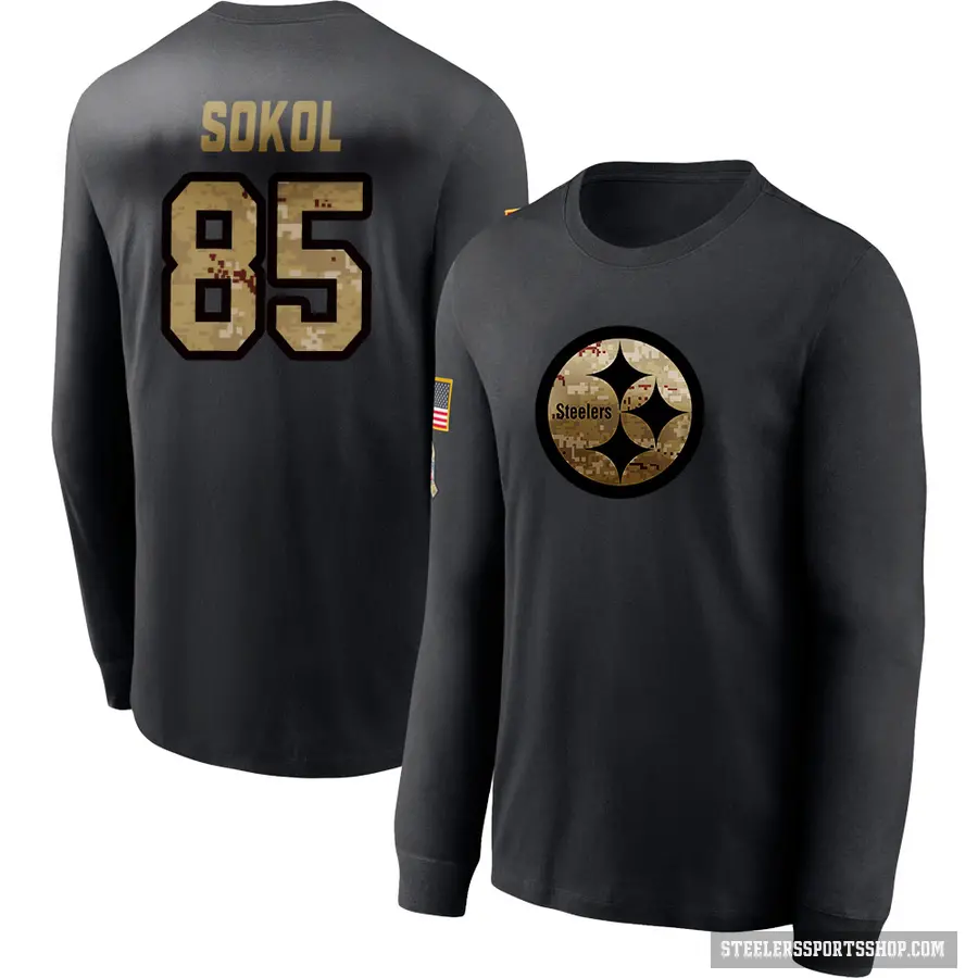 Men's ＃85 Matt Sokol Pittsburgh Steelers Black 2020 Salute To Service Sideline Performance Long Sleeve T-Shirt