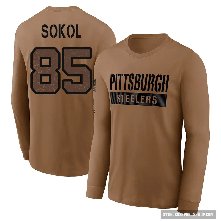 Men's ＃85 Matt Sokol Pittsburgh Steelers Brown 2023 Salute To Service Long Sleeve T-Shirt