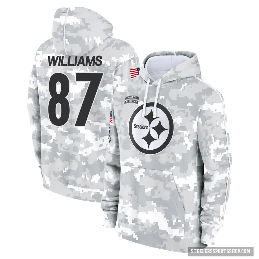 Men's ＃87 Rodney Williams Pittsburgh Steelers Arctic Camo 2024 Salute to Service Club Fleece Pullover Hoodie