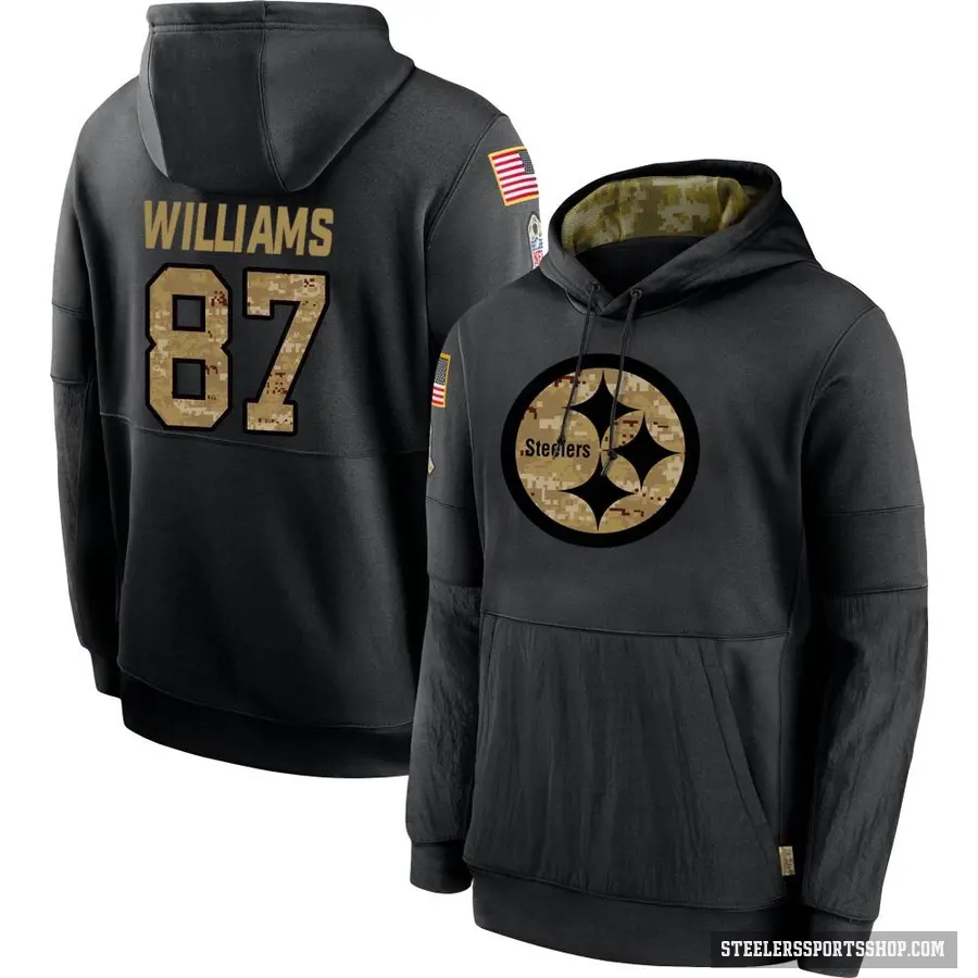 Men's ＃87 Rodney Williams Pittsburgh Steelers Black 2020 Salute to Service Sideline Performance Pullover Hoodie