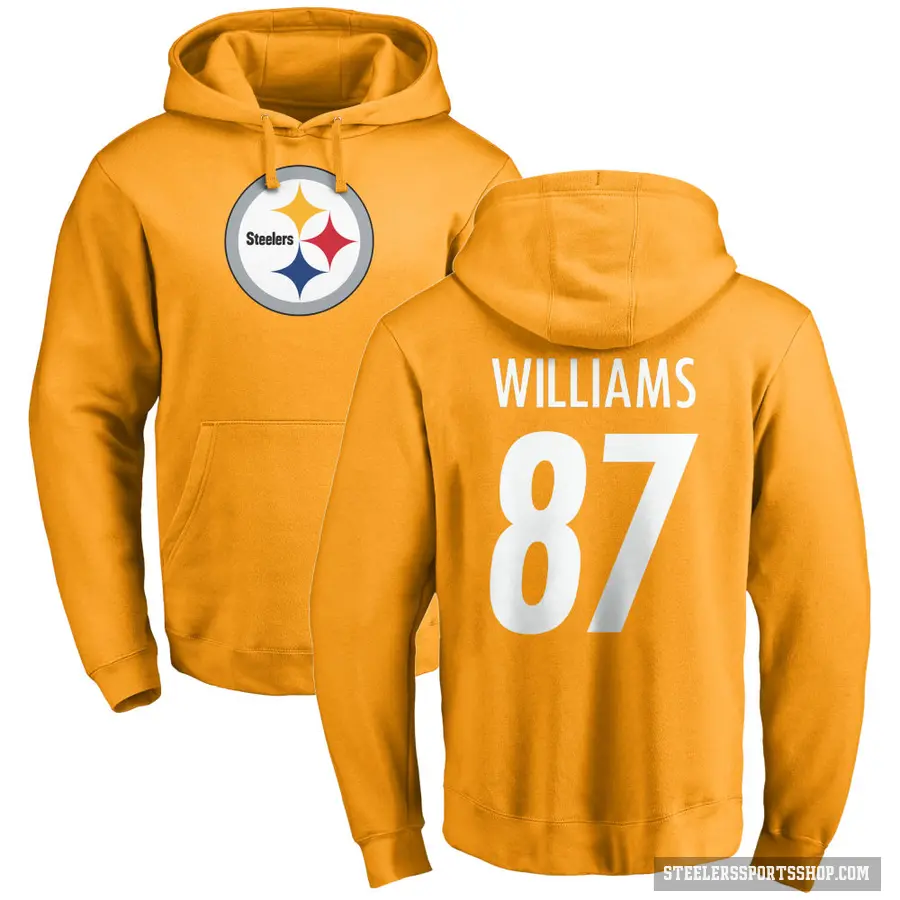 Men's ＃87 Rodney Williams Pittsburgh Steelers Gold Pro Line Name & Number Logo Pullover Hoodie