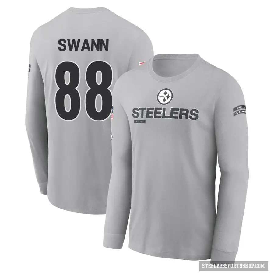 Men's ＃88 Lynn Swann Pittsburgh Steelers Gray 2024 Salute to Service Long Sleeve T-Shirt