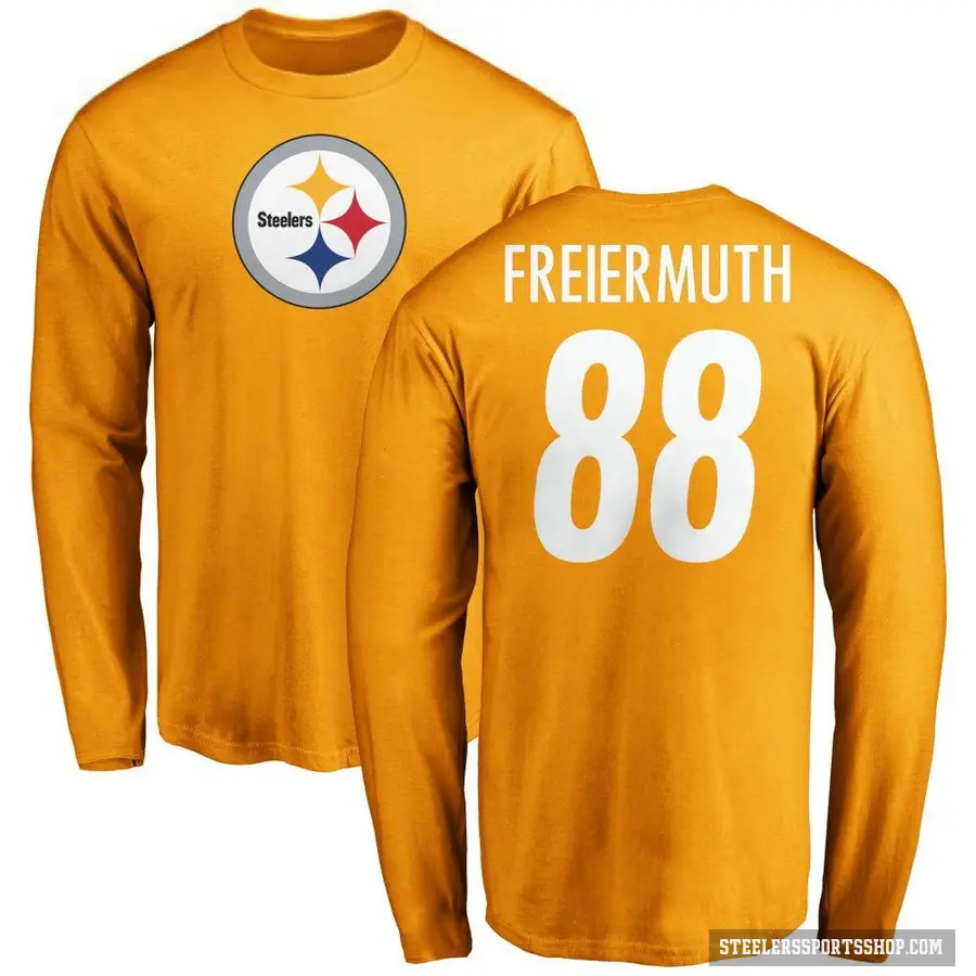 Men's ＃88 Pat Freiermuth Pittsburgh Steelers Gold Logo Long Sleeve T-Shirt