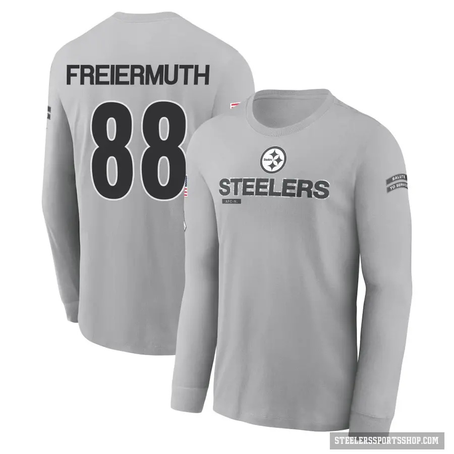 Men's ＃88 Pat Freiermuth Pittsburgh Steelers Gray 2024 Salute to Service Long Sleeve T-Shirt