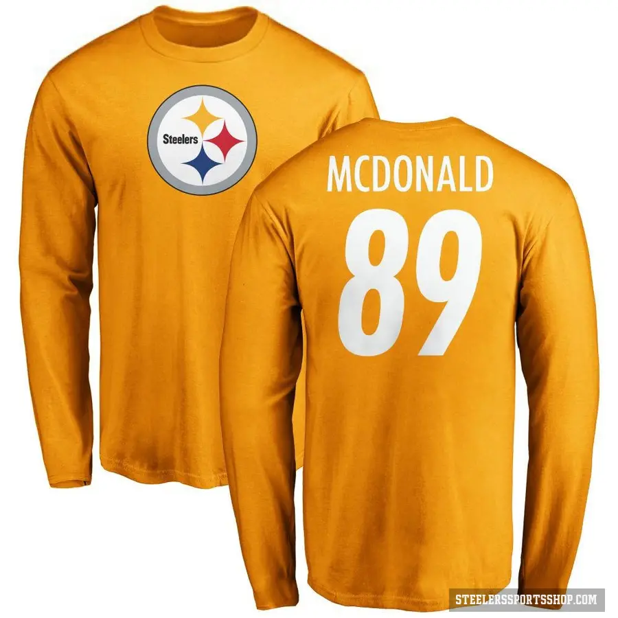 Men's ＃89 Vance McDonald Pittsburgh Steelers Gold Logo Long Sleeve T-Shirt