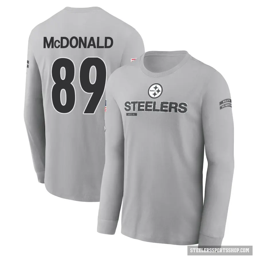 Men's ＃89 Vance McDonald Pittsburgh Steelers Gray 2024 Salute to Service Long Sleeve T-Shirt