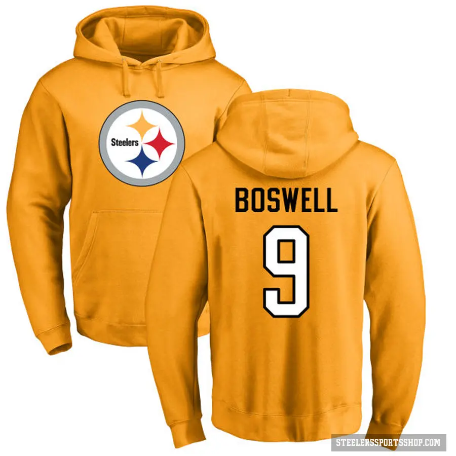 Men's ＃9 Chris Boswell Pittsburgh Steelers Gold Pro Line Name & Number Logo Pullover Hoodie