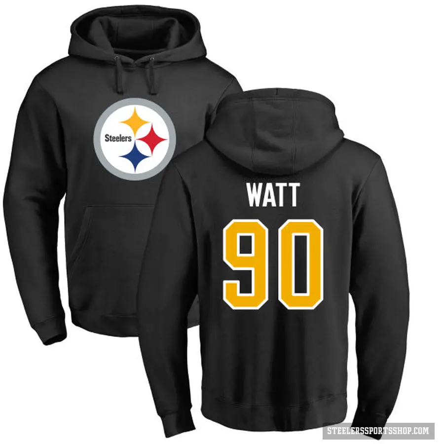 Men's ＃90 T.J. Watt Pittsburgh Steelers Black Pro Line Logo Pullover Hoodie