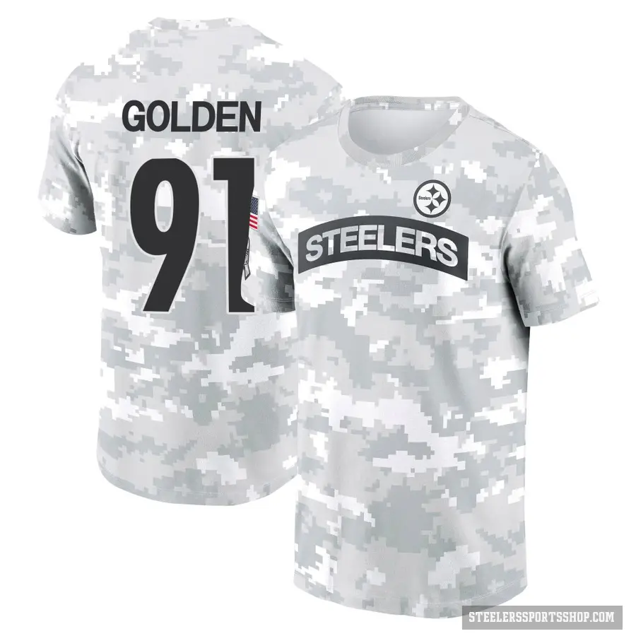 Men's ＃91 Markus Golden Pittsburgh Steelers Gold Arctic Camo 2024 Salute to Service Performance T-Shirt