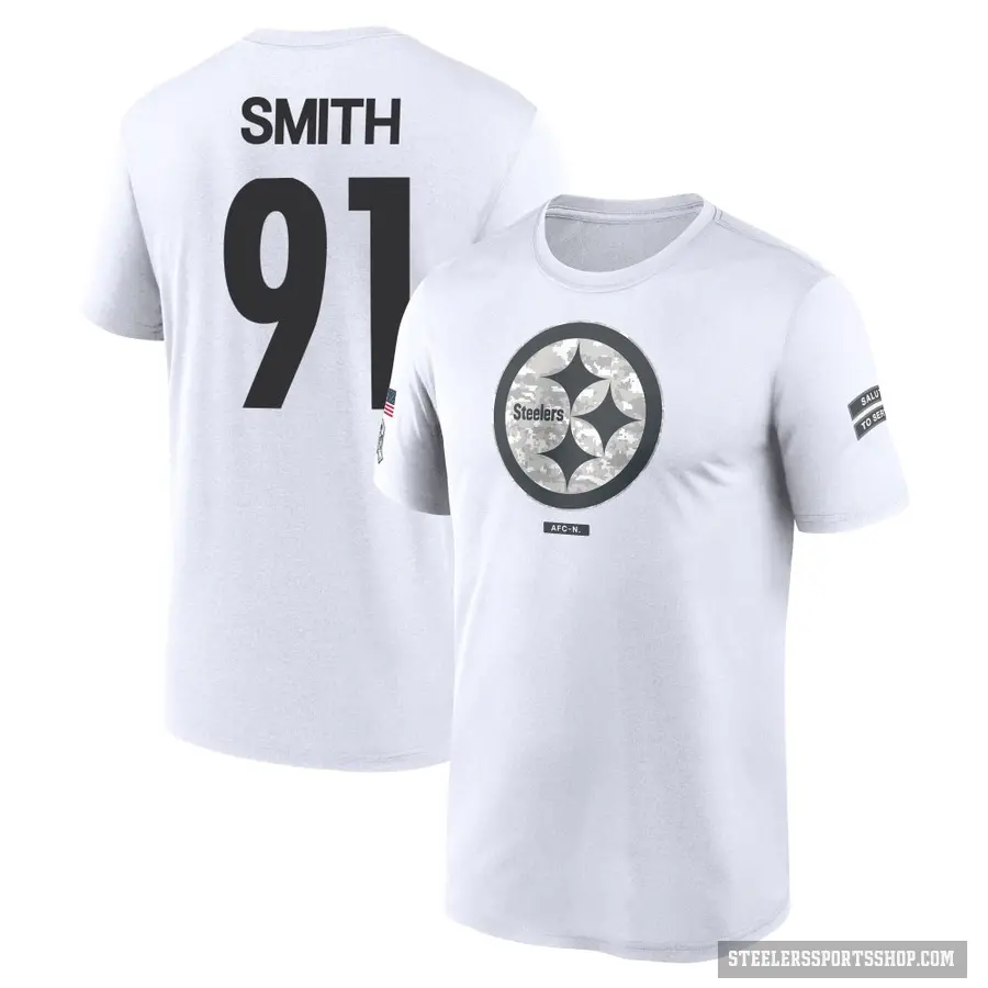 Men's ＃91 Preston Smith Pittsburgh Steelers White 2024 Salute to Service Performance T-Shirt