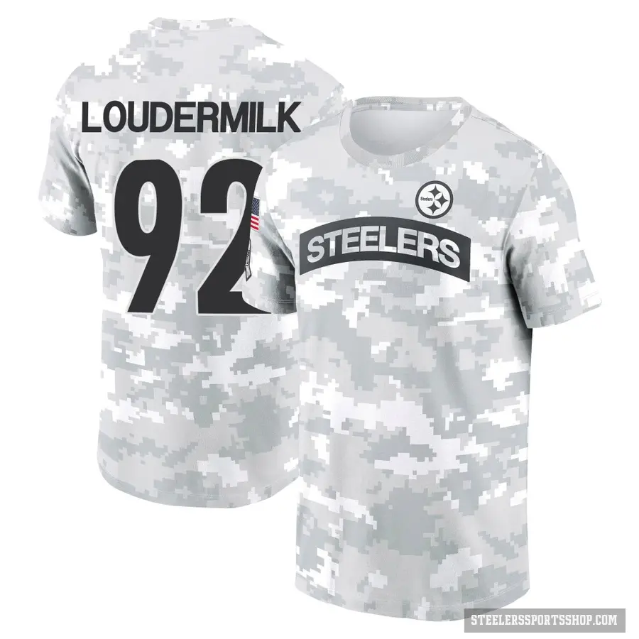 Men's ＃92 Isaiahh Loudermilk Pittsburgh Steelers Camo Arctic 2024 Salute to Service Performance T-Shirt