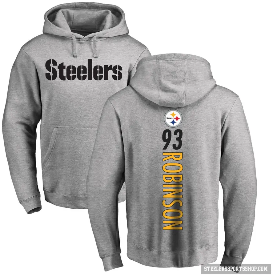 Men's ＃93 Mark Robinson Pittsburgh Steelers Pro Line Ash Backer Pullover Hoodie