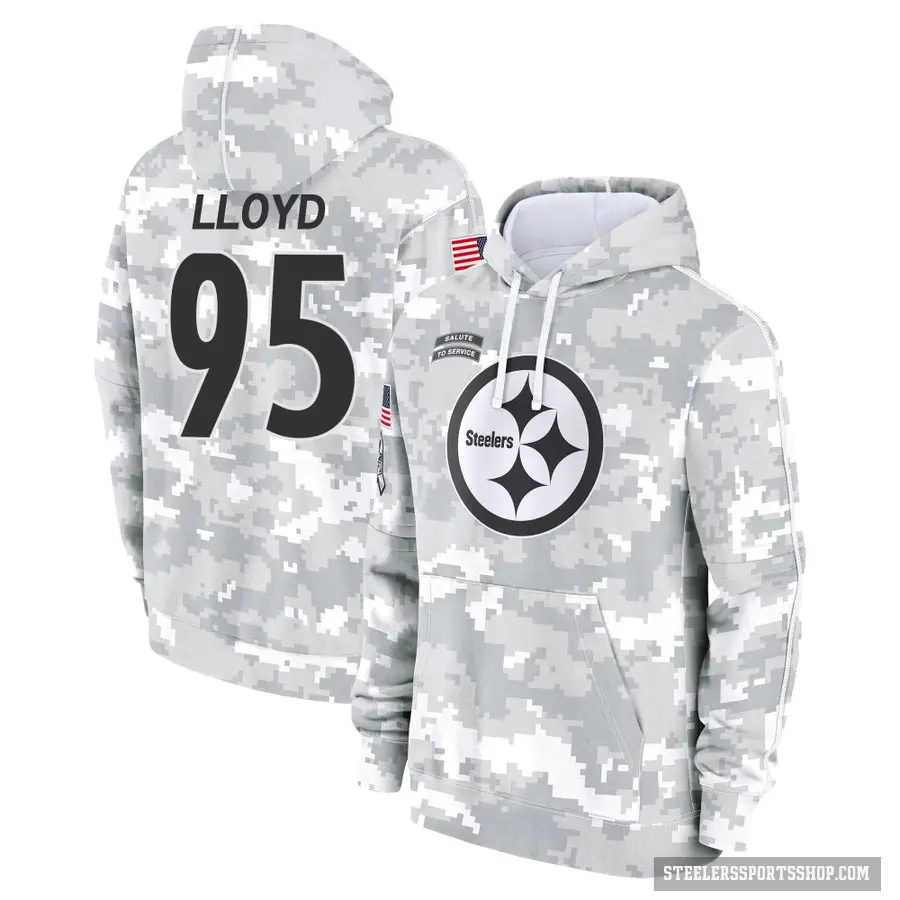 Men's ＃95 Greg Lloyd Pittsburgh Steelers Arctic Camo 2024 Salute to Service Club Fleece Pullover Hoodie