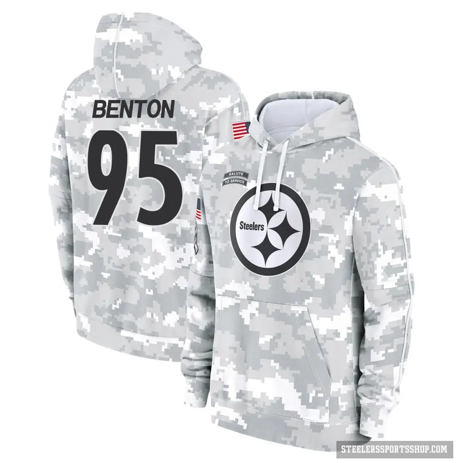 Men's ＃95 Keeanu Benton Pittsburgh Steelers Arctic Camo 2024 Salute to Service Club Fleece Pullover Hoodie