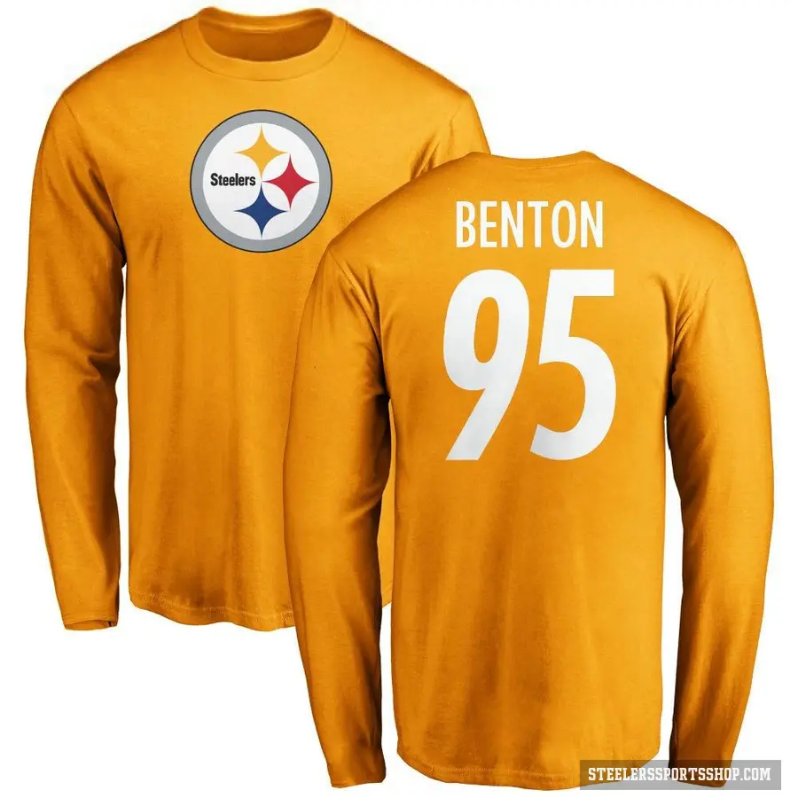 Men's ＃95 Keeanu Benton Pittsburgh Steelers Gold Logo Long Sleeve T-Shirt