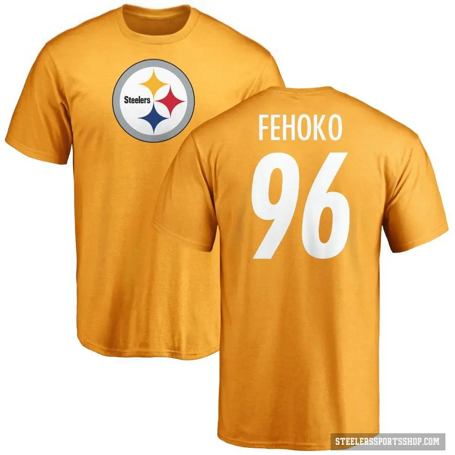 Men's ＃96 Breiden Fehoko Pittsburgh Steelers Gold Logo T-Shirt