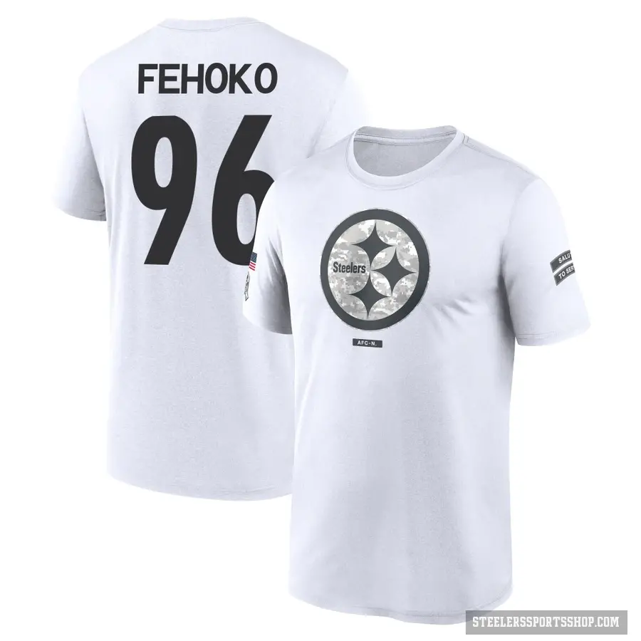 Men's ＃96 Breiden Fehoko Pittsburgh Steelers White 2024 Salute to Service Performance T-Shirt