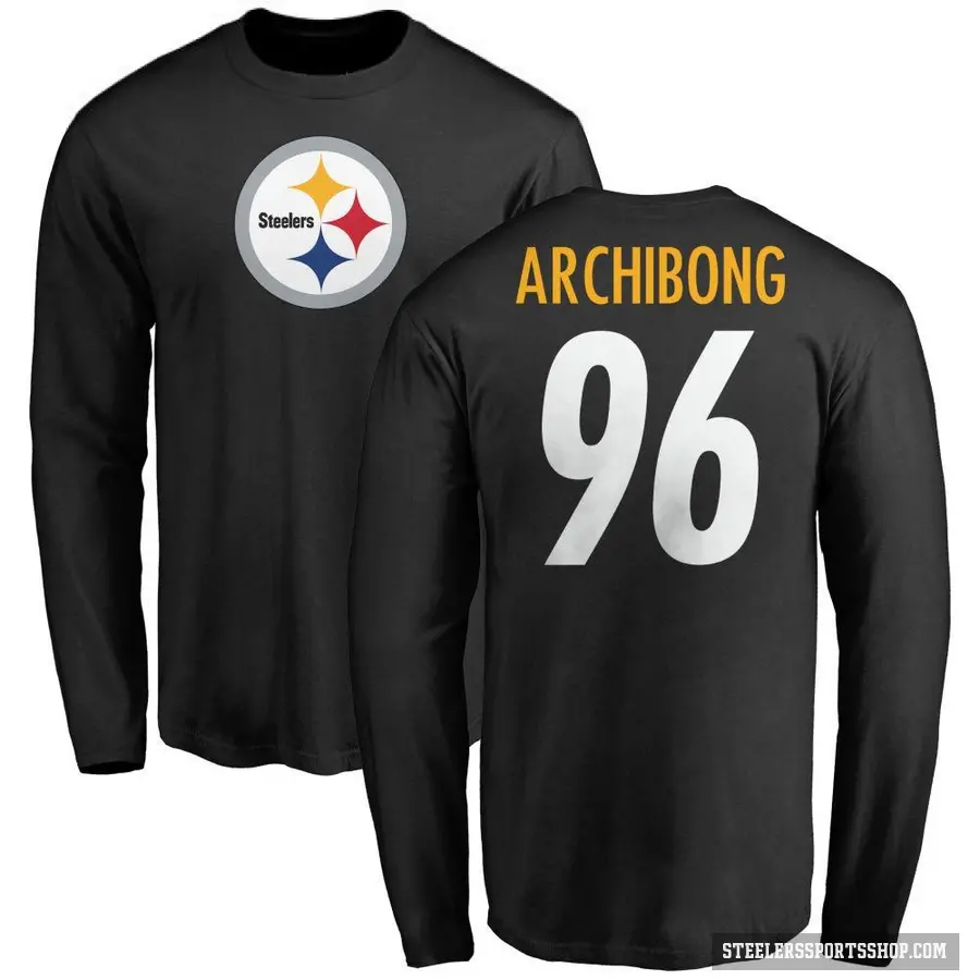 Men's ＃96 Daniel Archibong Pittsburgh Steelers Black Logo Long Sleeve T-Shirt