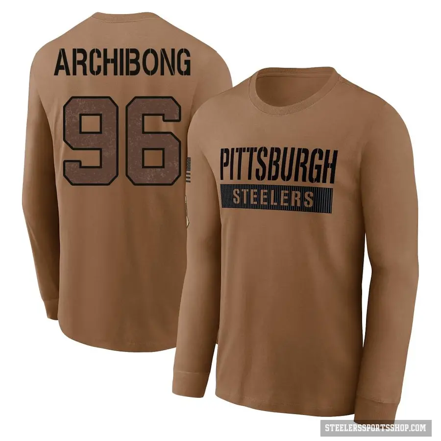 Men's ＃96 Daniel Archibong Pittsburgh Steelers Brown 2023 Salute To Service Long Sleeve T-Shirt