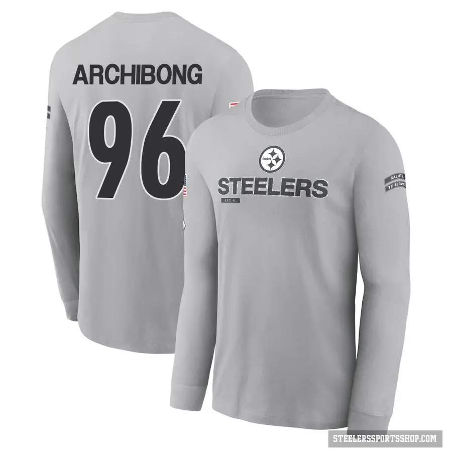 Men's ＃96 Daniel Archibong Pittsburgh Steelers Gray 2024 Salute to Service Long Sleeve T-Shirt