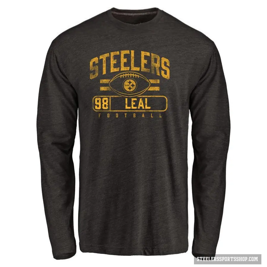 Men's ＃98 DeMarvin Leal Pittsburgh Steelers Black Flanker Long Sleeve T-Shirt