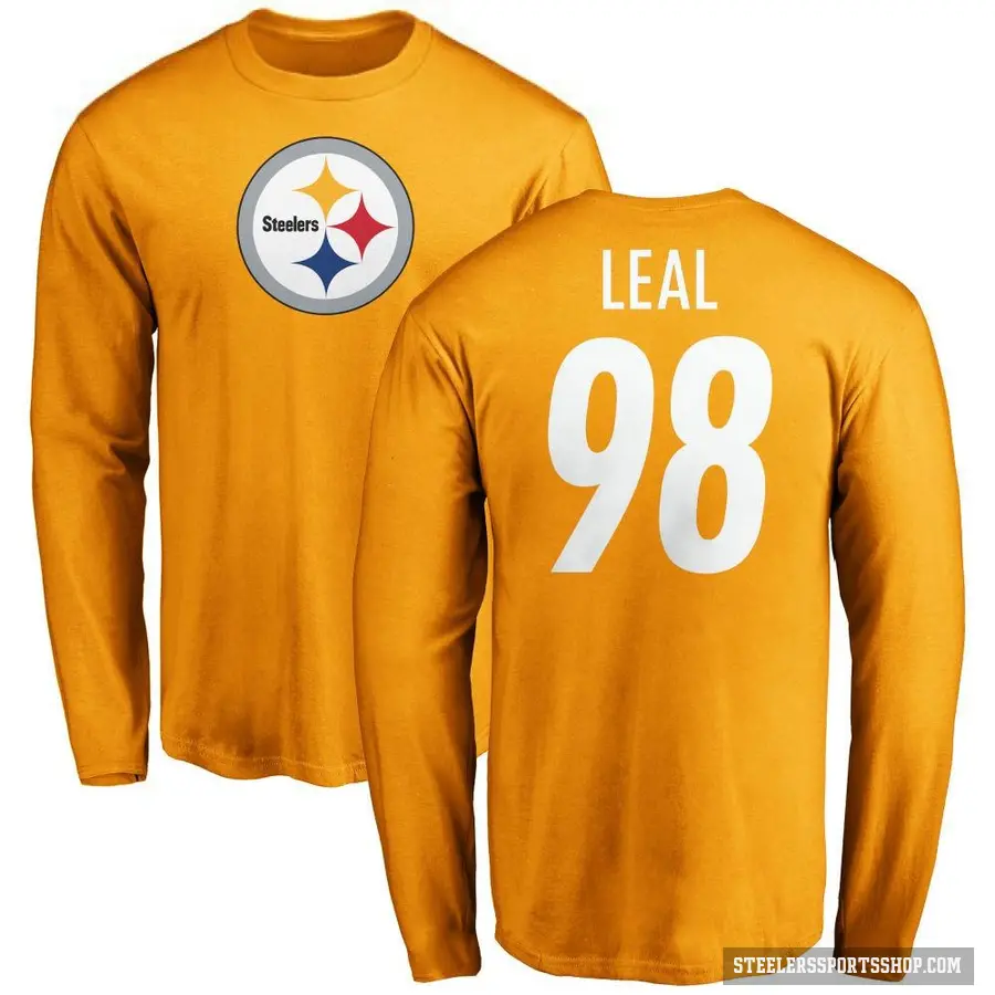 Men's ＃98 DeMarvin Leal Pittsburgh Steelers Gold Logo Long Sleeve T-Shirt