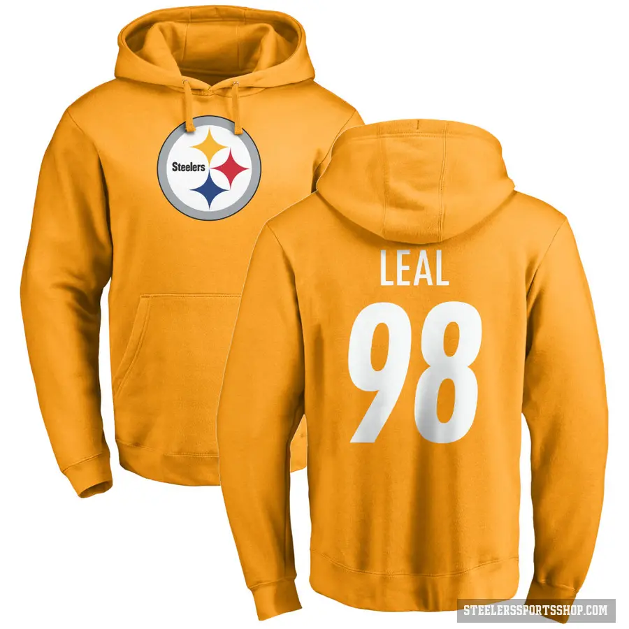 Men's ＃98 DeMarvin Leal Pittsburgh Steelers Gold Pro Line Name & Number Logo Pullover Hoodie