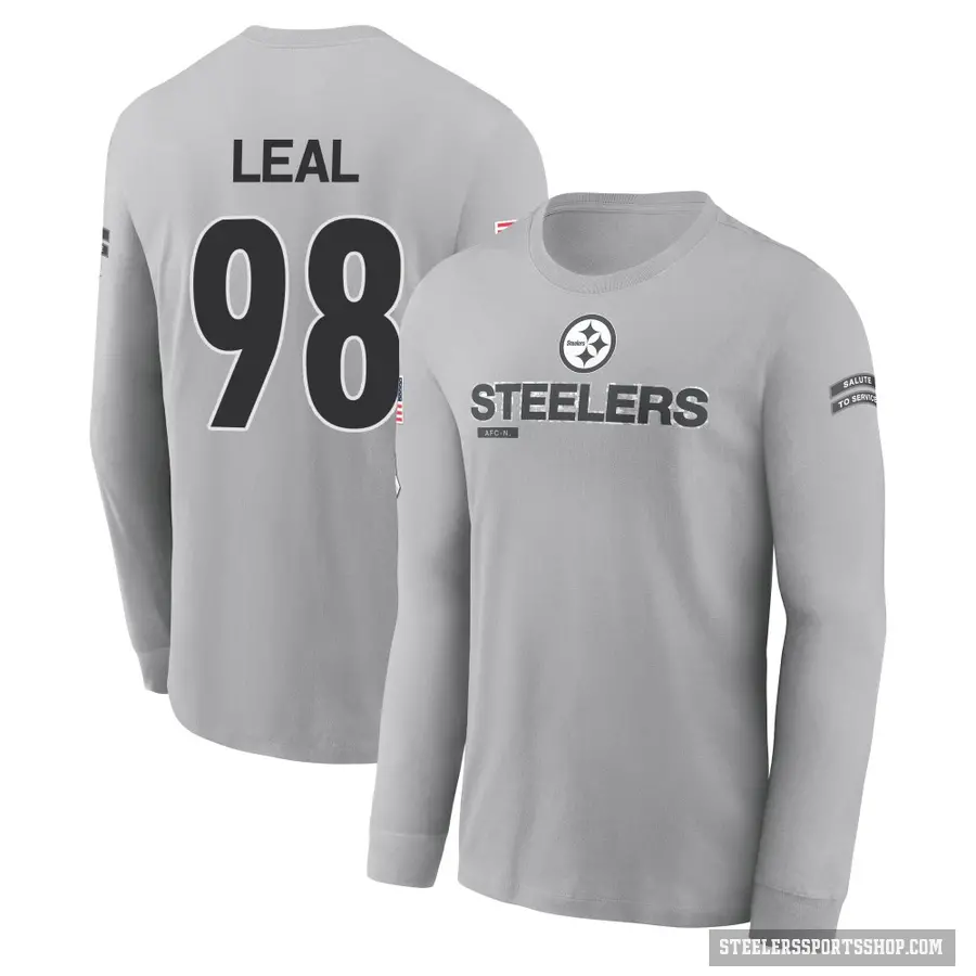 Men's ＃98 DeMarvin Leal Pittsburgh Steelers Gray 2024 Salute to Service Long Sleeve T-Shirt