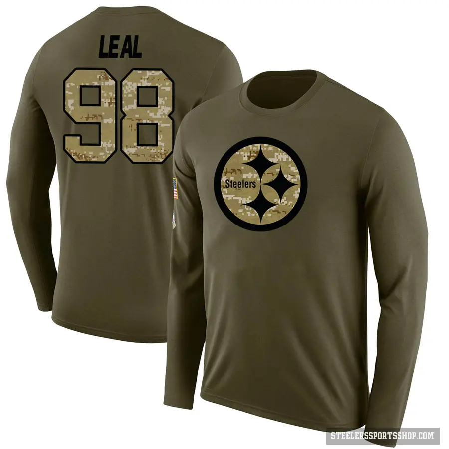 Men's ＃98 DeMarvin Leal Pittsburgh Steelers Olive Salute to Service Sideline Long Sleeve T-Shirt