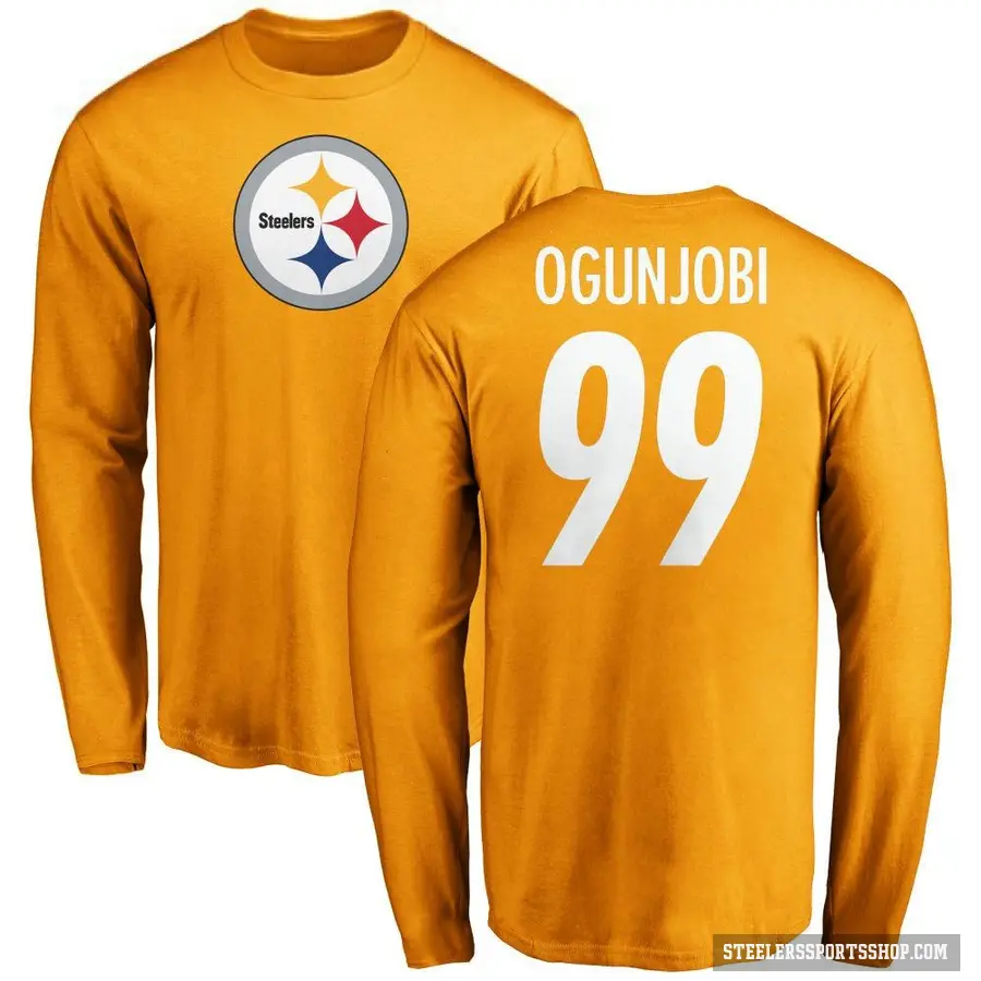 Men's ＃99 Larry Ogunjobi Pittsburgh Steelers Gold Logo Long Sleeve T-Shirt