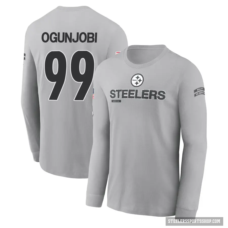 Men's ＃99 Larry Ogunjobi Pittsburgh Steelers Gray 2024 Salute to Service Long Sleeve T-Shirt