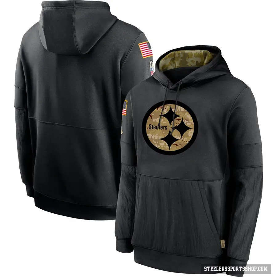 Men's Blank Pittsburgh Steelers Black 2020 Salute to Service Sideline Performance Pullover Hoodie