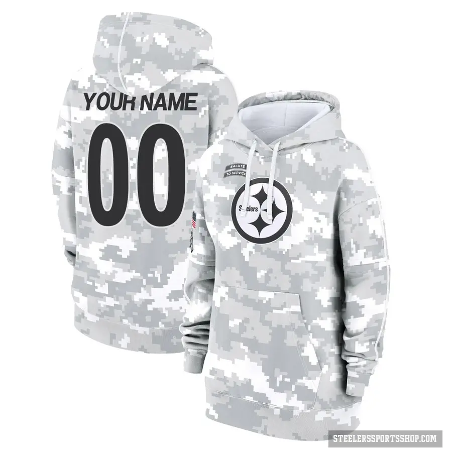 Women's ＃00 Custom Pittsburgh Steelers Arctic Camo 2024 Salute to Service Club Fleece Pullover Hoodie