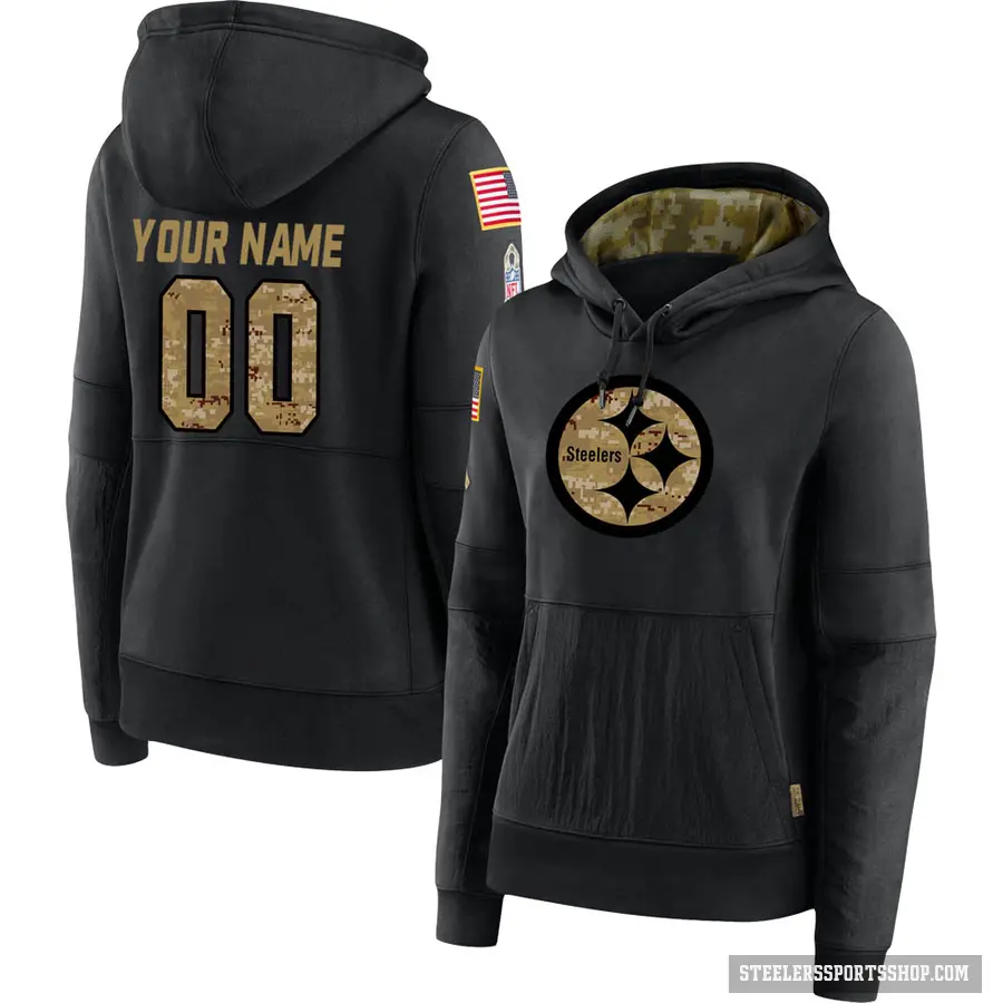 Women's ＃00 Custom Pittsburgh Steelers Black 2020 Salute to Service Sideline Performance Pullover Hoodie