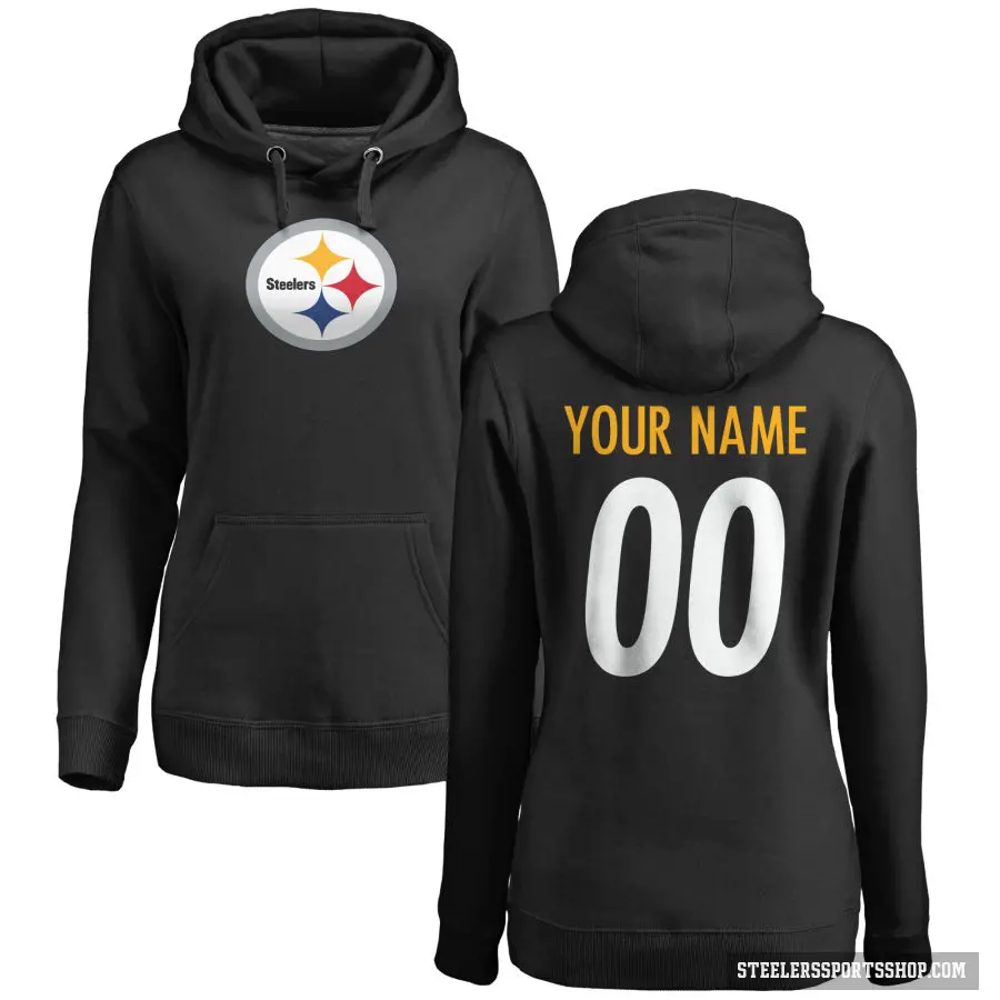 Women's ＃00 Custom Pittsburgh Steelers Black Pro Line Logo Pullover Hoodie