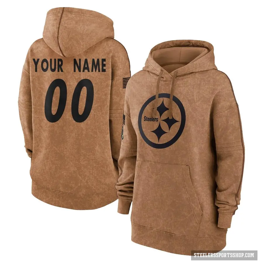 Women's ＃00 Custom Pittsburgh Steelers Brown 2023 Salute To Service Pullover Hoodie