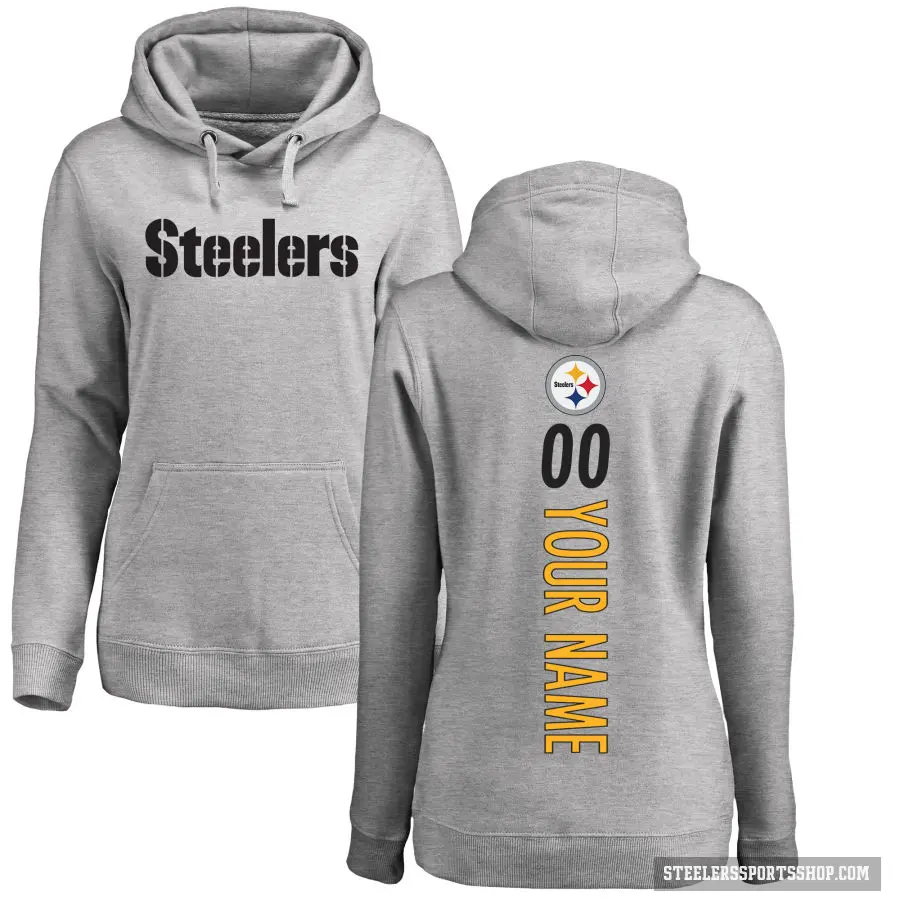 Women's ＃00 Custom Pittsburgh Steelers Pro Line Ash Backer Pullover Hoodie