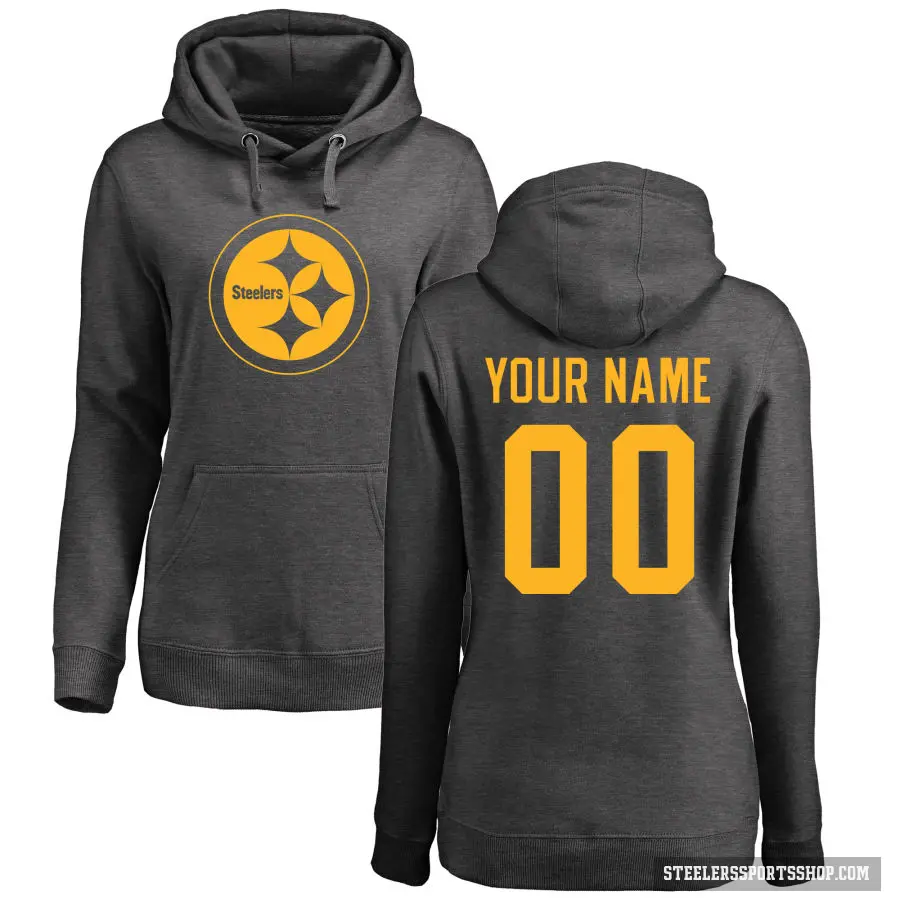 Women's ＃00 Custom Pittsburgh Steelers Pro Line by Branded Ash One Color Pullover Hoodie