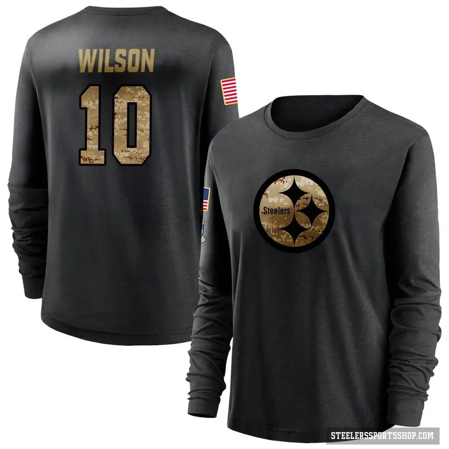 Women's ＃10 Roman Wilson Pittsburgh Steelers Black 2020 Salute To Service Sideline Performance Long Sleeve T-Shirt