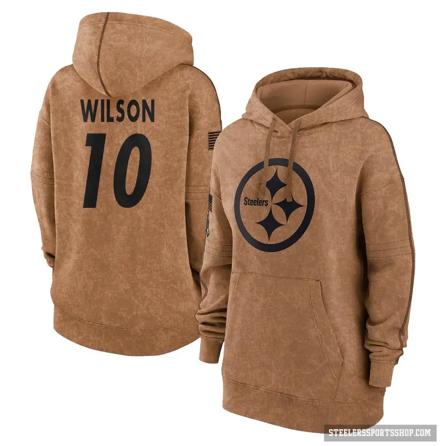 Women's ＃10 Roman Wilson Pittsburgh Steelers Brown 2023 Salute To Service Pullover Hoodie