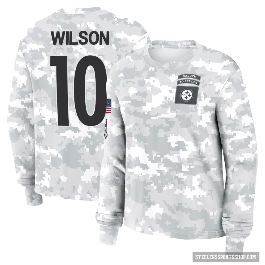 Women's ＃10 Roman Wilson Pittsburgh Steelers Camo Arctic 2024 Salute to Service Long Sleeve T-Shirt