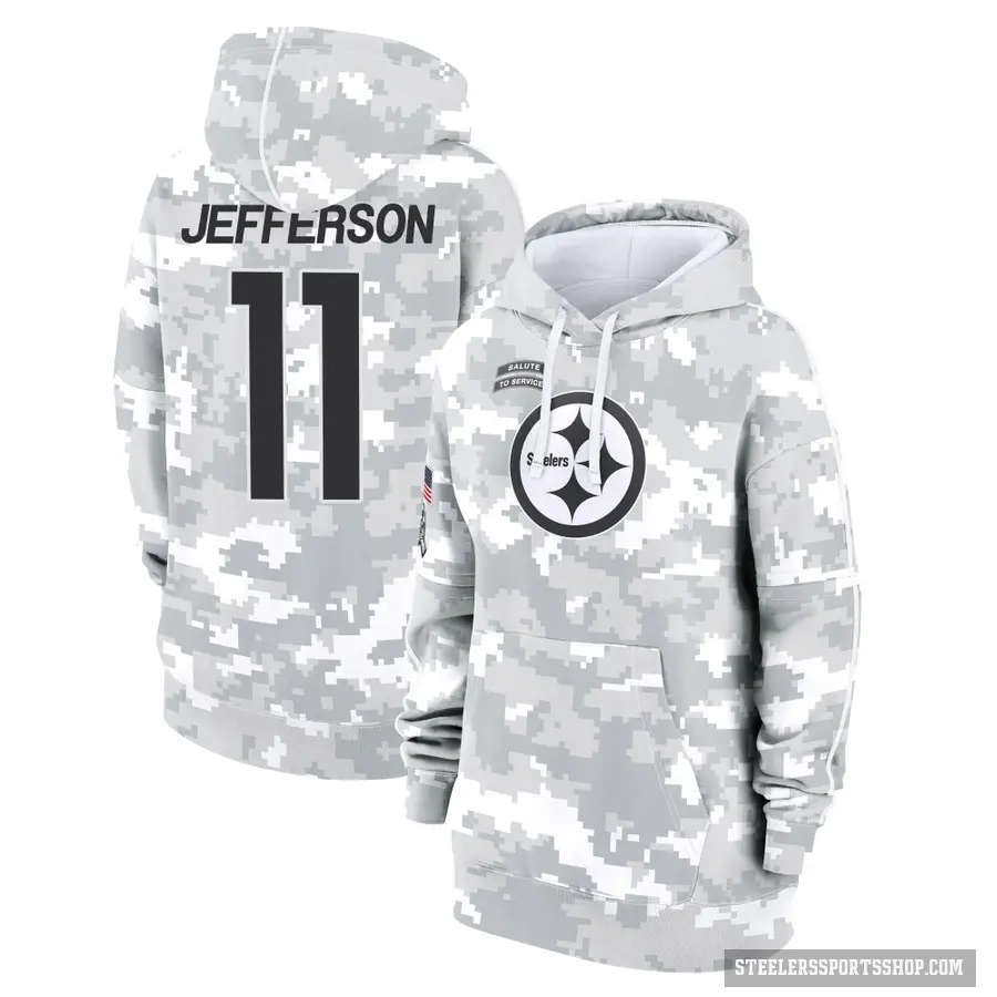 Women's ＃11 Van Jefferson Pittsburgh Steelers Arctic Camo 2024 Salute to Service Club Fleece Pullover Hoodie