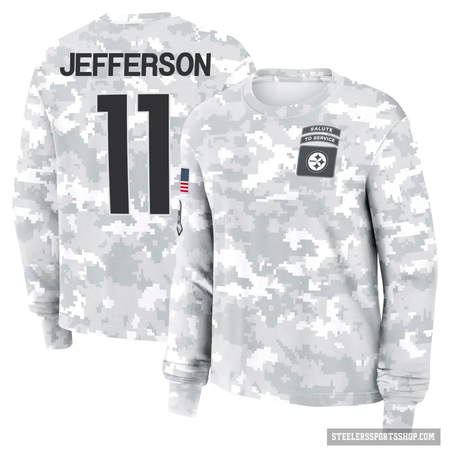 Women's ＃11 Van Jefferson Pittsburgh Steelers Camo Arctic 2024 Salute to Service Long Sleeve T-Shirt